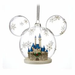 Brand new 👍 Disney Mickey Ears Ornament - Mickey Mouse Fantasyland Castle Globe ✔️