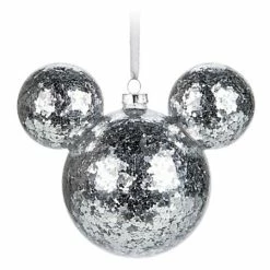 Discount 🌟 Disney Mickey Ears Ornament - Mickey Mouse Icon - Silver Confetti ✔️